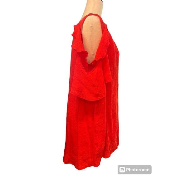 Alyx Cold Shoulder Crepe  Blouse, Red, size 0X, Layered, Ruffled, Chemical Lace - Picture 2 of 14